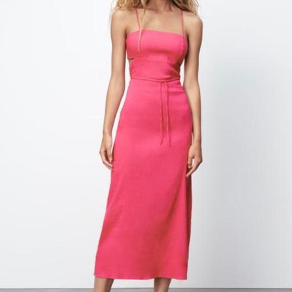 Zara CUT OUT LINEN BLEND DRESS